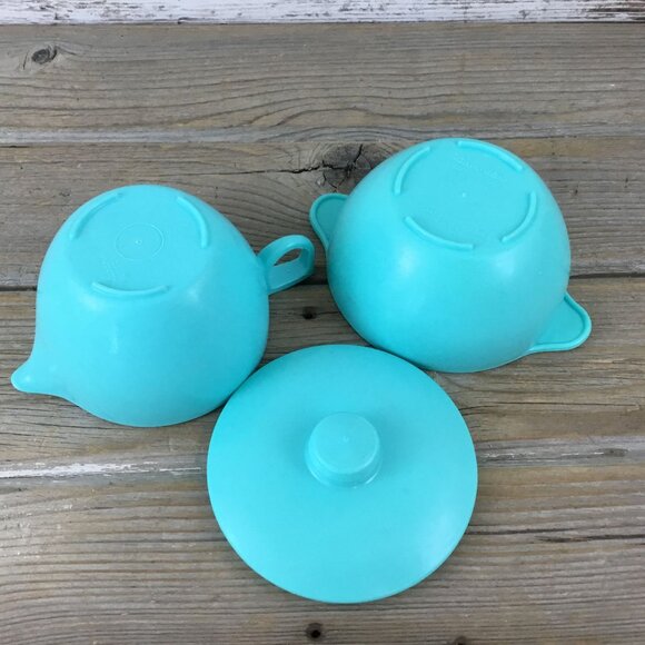 Vintage Lustro-Ware Turquoise Creamer & Sugar Bowl with Lid – Plastic USA MCM - Picture 6 of 8